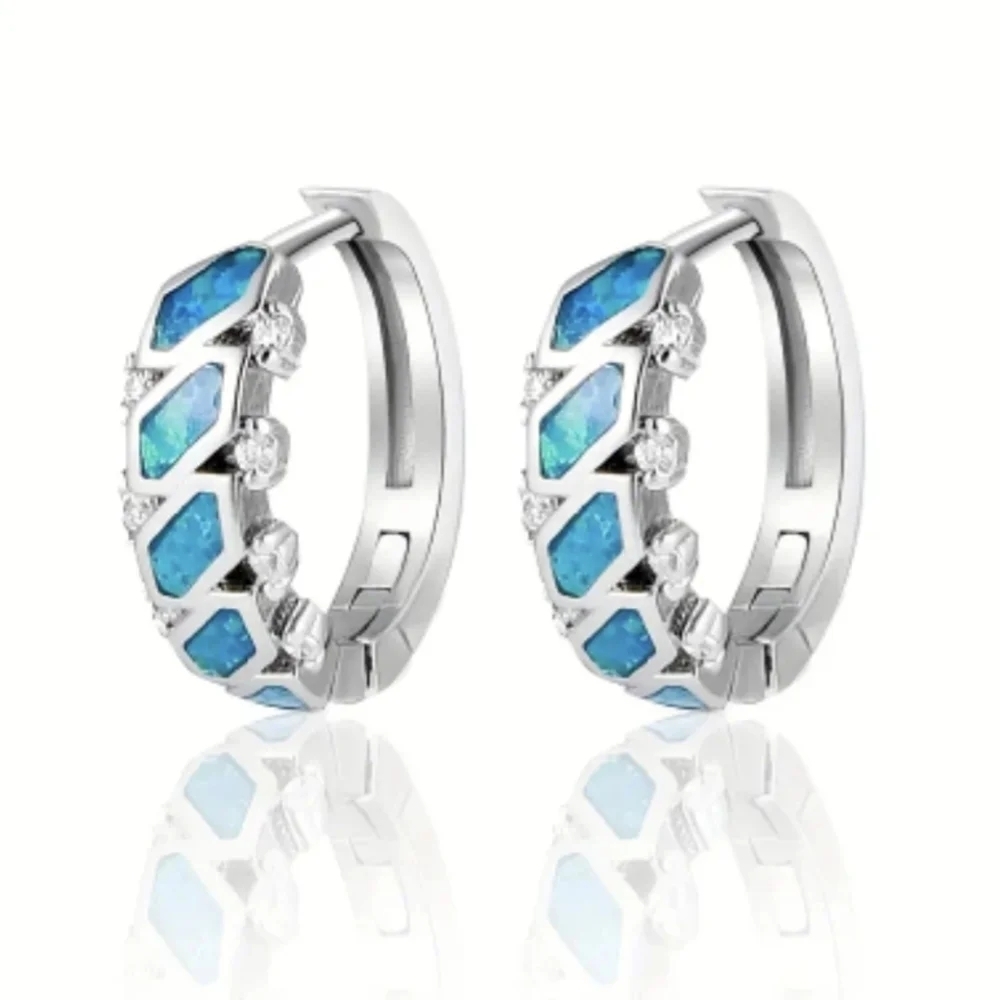 Earrings --Tiny Hoops with Blue Opal
